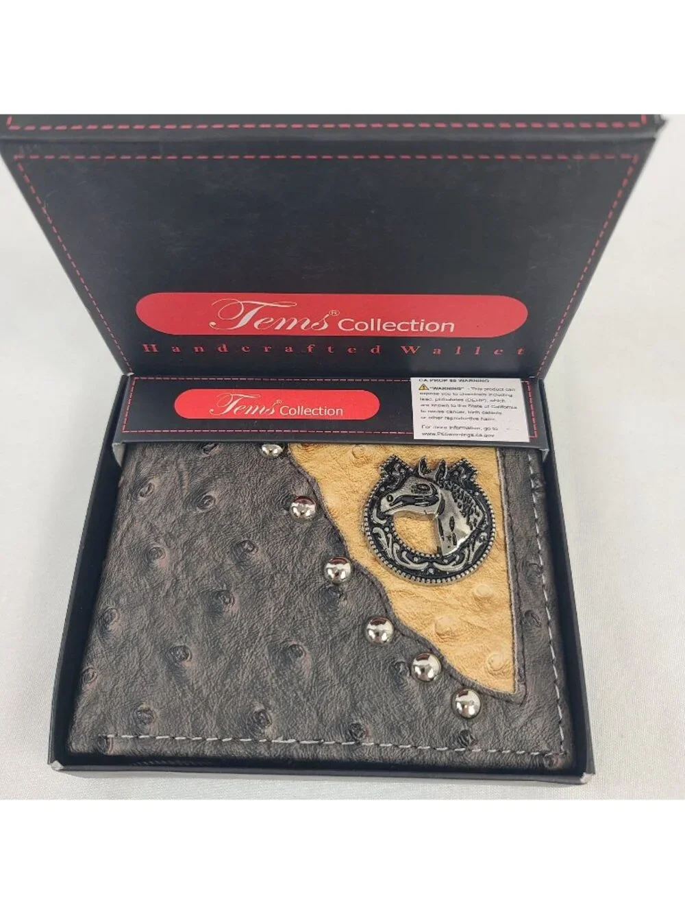 NEW Tems Collection Handcrafted Leather Wallet Horse Emblem & Stud Accents
